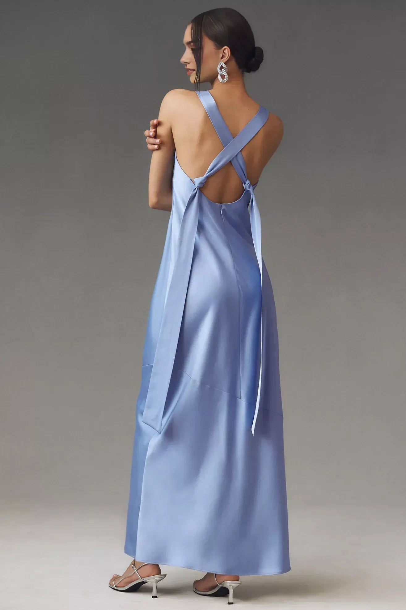 Chic A Line Square Neck Sleeveless Tie Back Floor Length Evening Dress