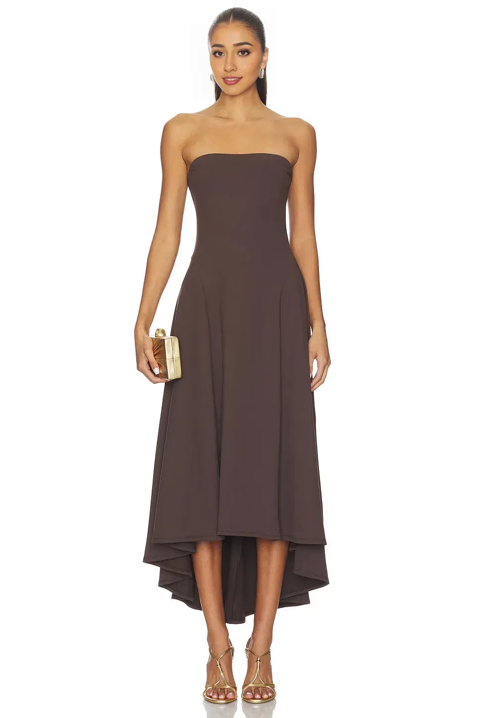 Chic A Line Strapless Sleeveless High Low Midi Length Prom Dress