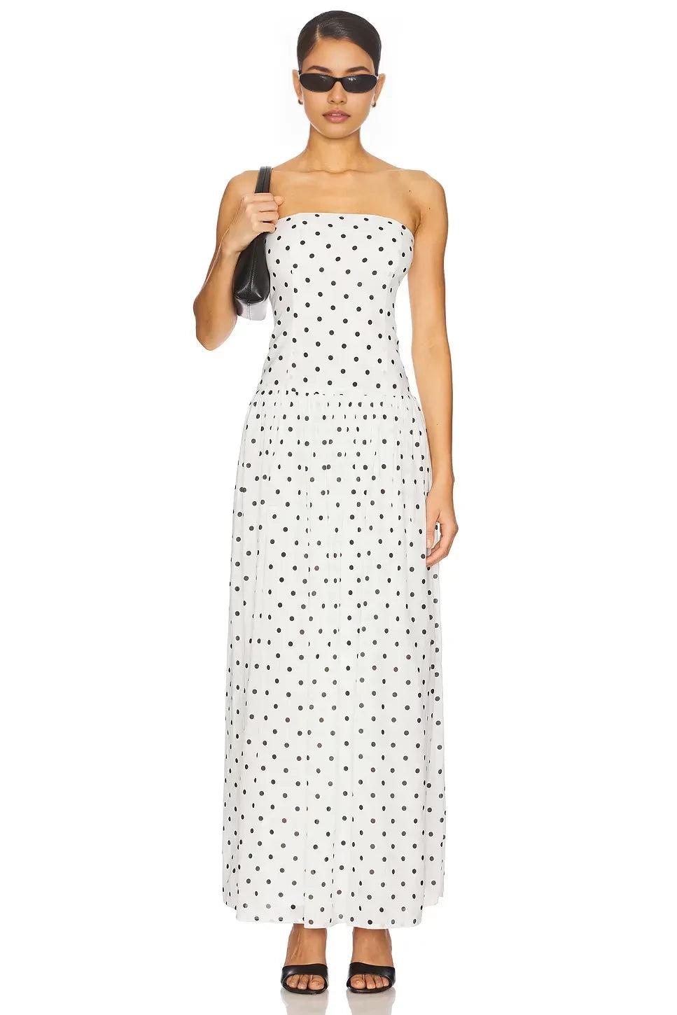 Chic A Line Strapless Sleeveless Polka Dot Floor Length Evening Dress