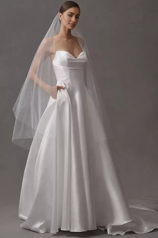 Chic A Line Sweetheart Neck Sleeveless Button Back Floor Length Wedding Dress