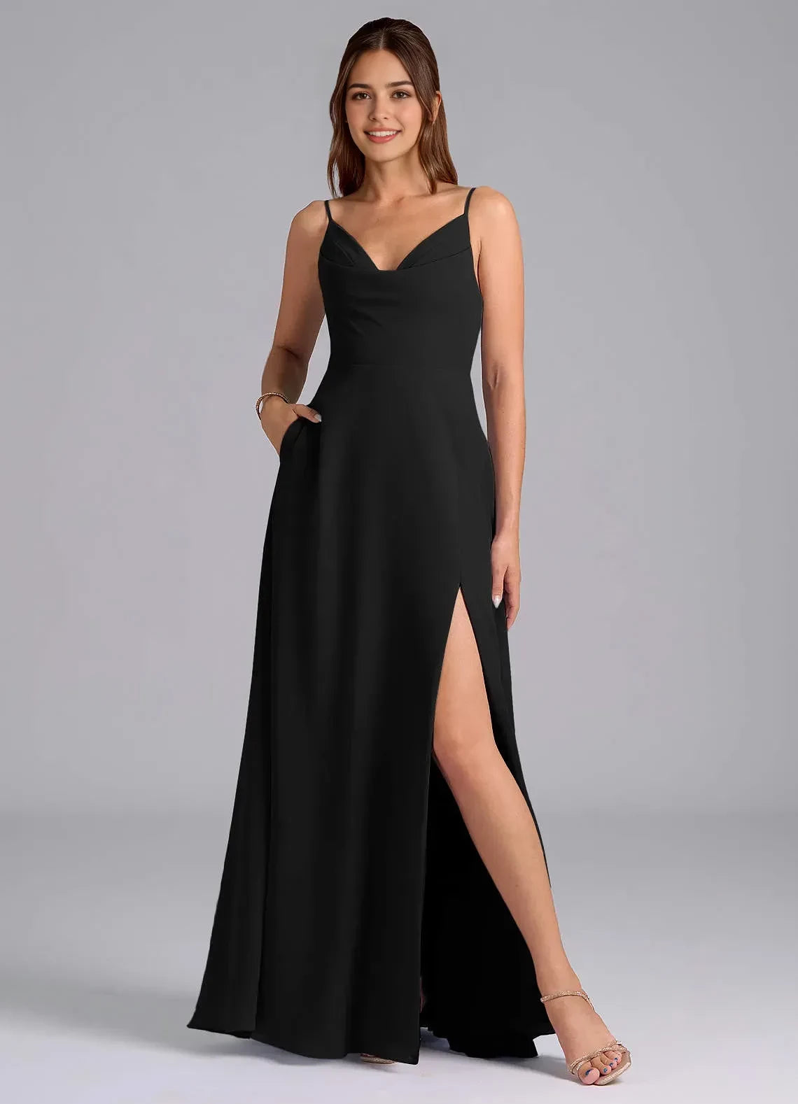 Chic A Line Sweetheart Neck Spaghetti Strap Open Back Floor Length Bridesmaid Dress
