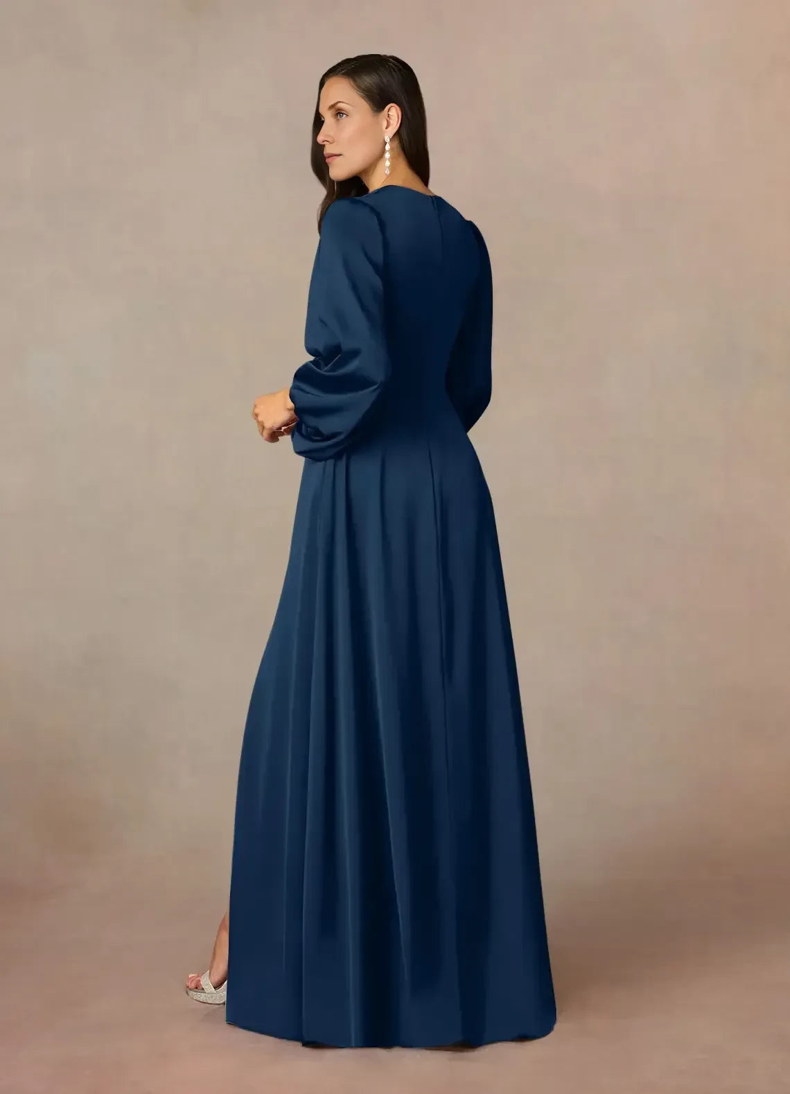 Chic A Line V Neck Bishop Sleeve Zipper Back Floor Length Mother of the Bride Dress