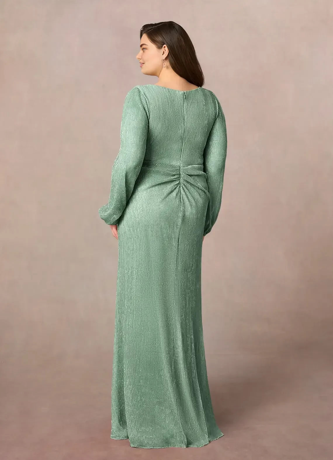 Chic A Line V Neck Lantern Sleeve Zipper Back Plus Size Floor Length Mother of the Bride Dress