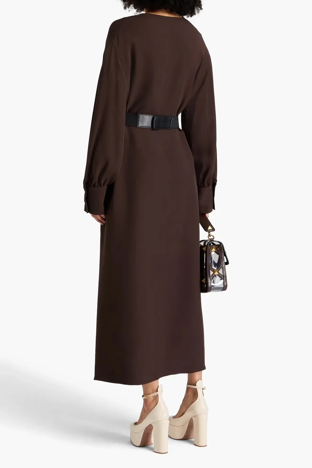 Chic A Line V Neck Puff Sleeve High Slit Midi Length Plus Size Evening Dress