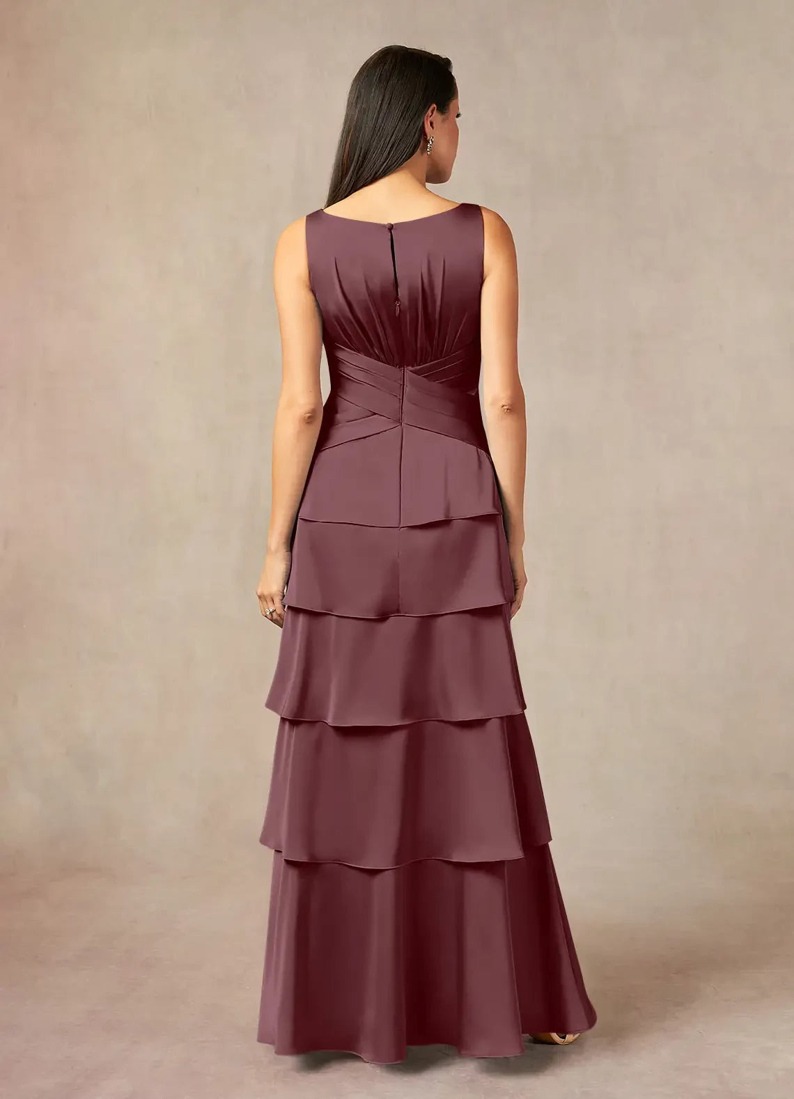 Chic A Line V Neck Sleeveless Ruched Back Floor Length Mother of the Bride Dress