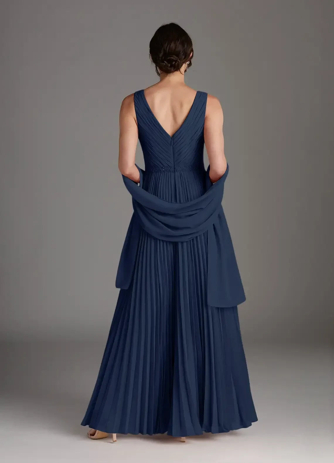 Chic A Line V Neck Sleeveless Zipper Back Floor Length Mother of the Bride Dress with Shawl