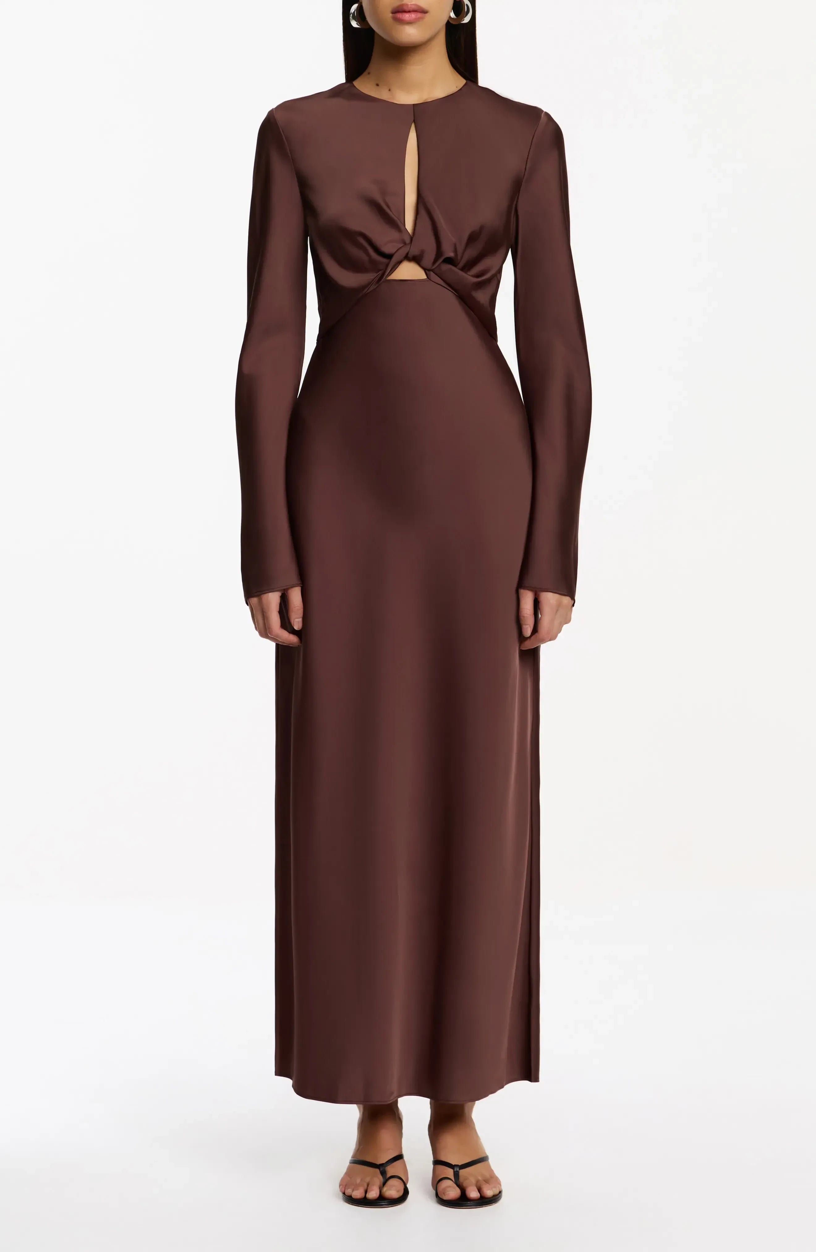 Chic Cutout Sheath Round Neck Long Sleeve Zipper Back Floor Length Evening Dress