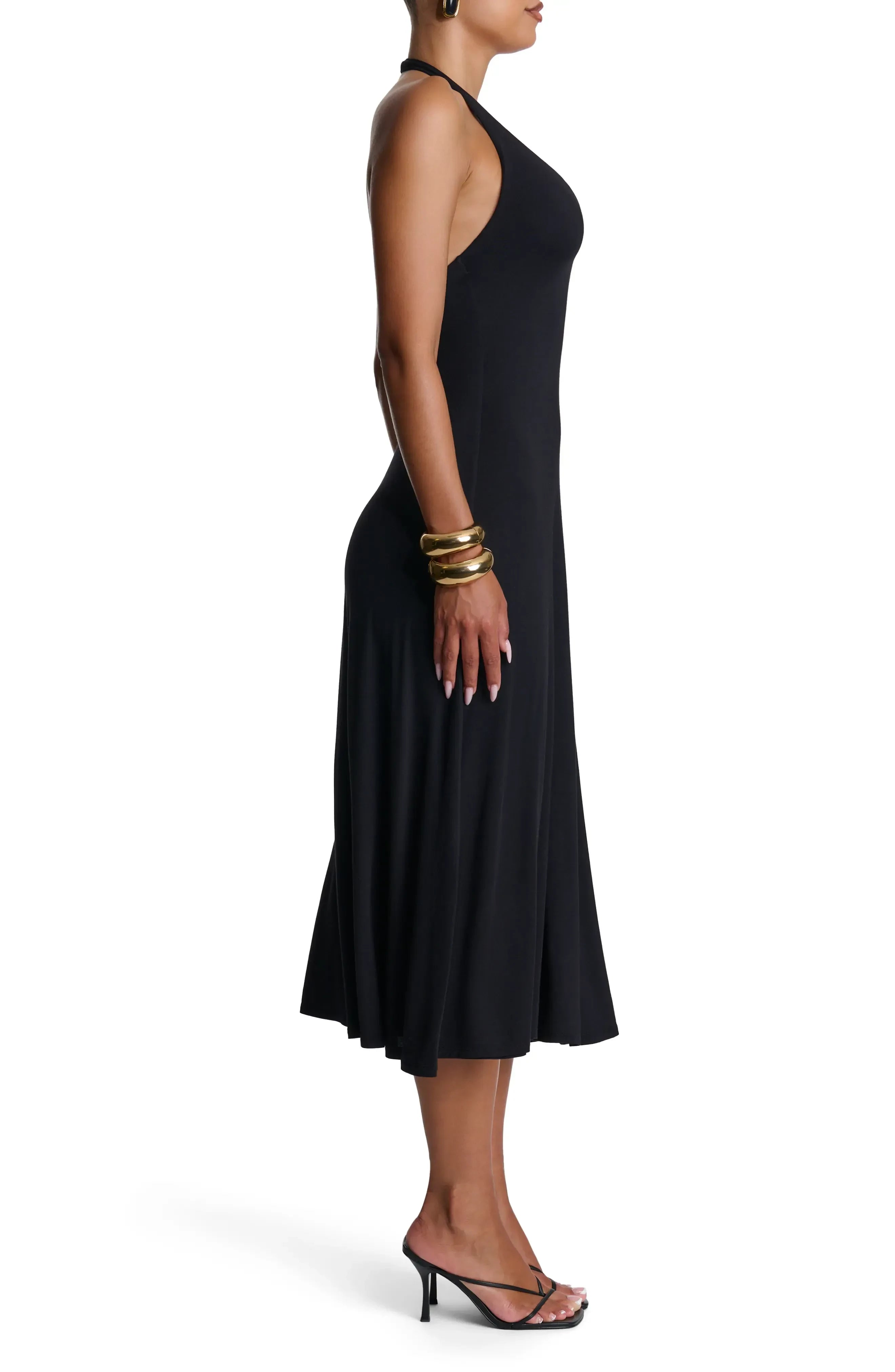 Chic Halter Neck Sleeveless Open Back Midi Evening Dress