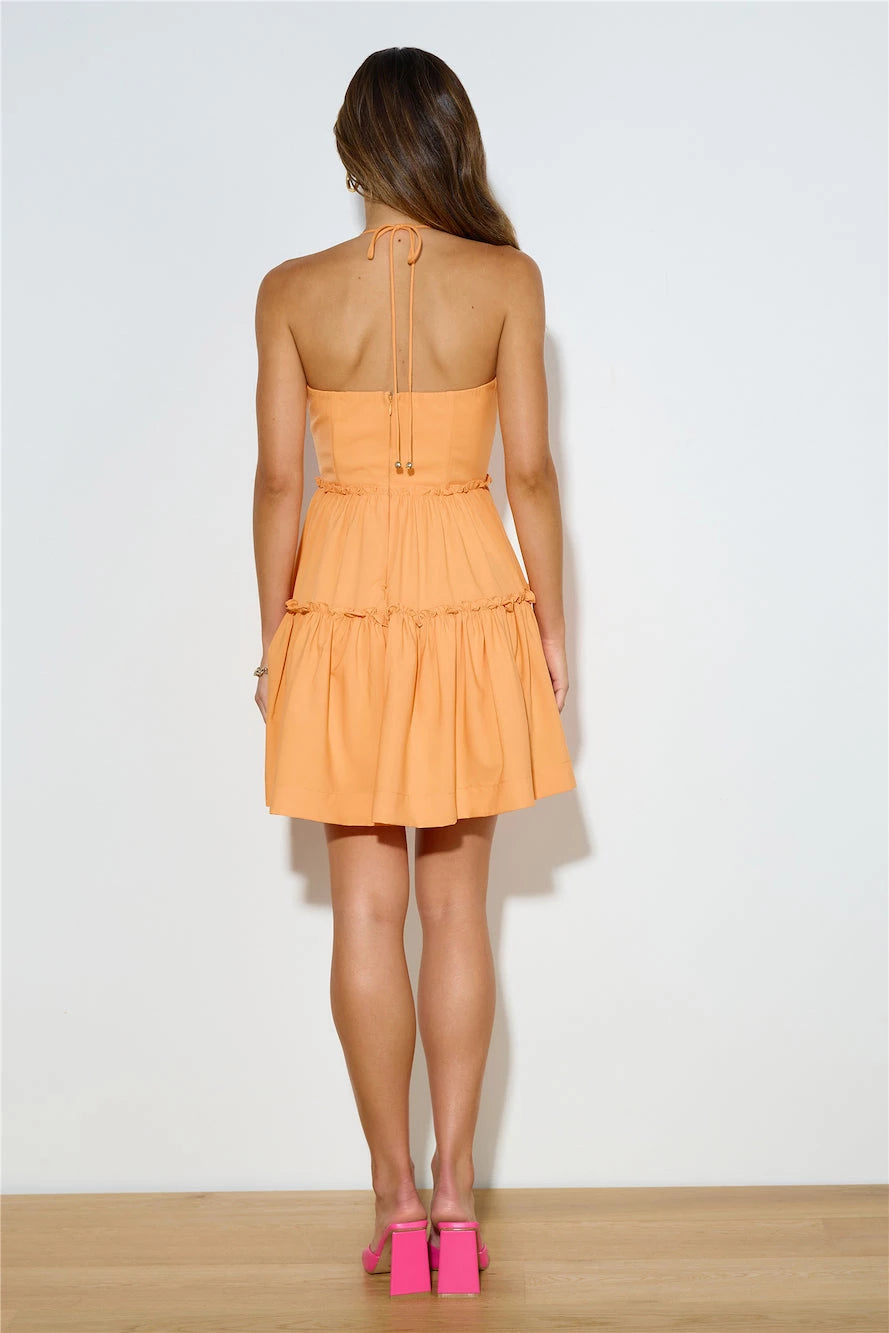 Chic Keyhole Halter Neck Sleeveless Tiered Ruffle Back Mini Party Dress Homecoming Dress