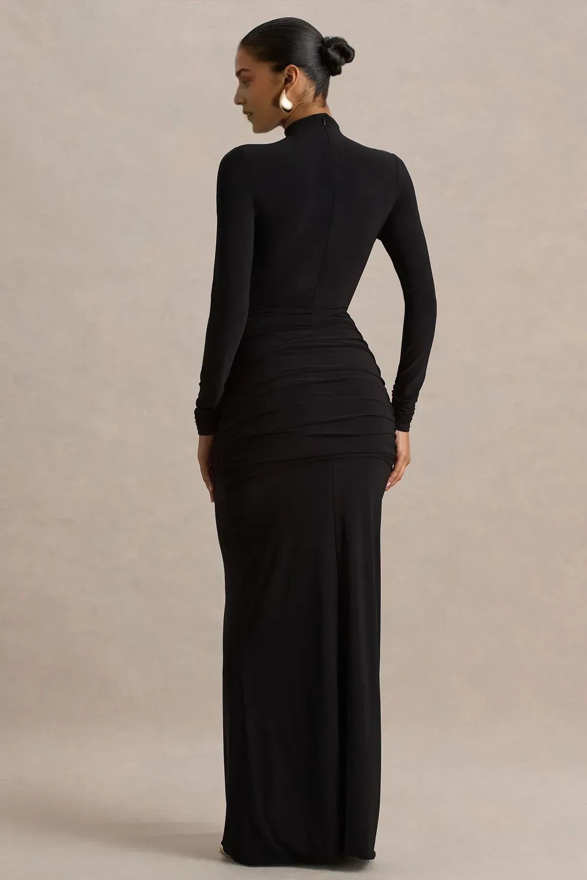 Chic Like Sheath High Neck Long Sleeve Knot Front Floor Length Evening Dress
