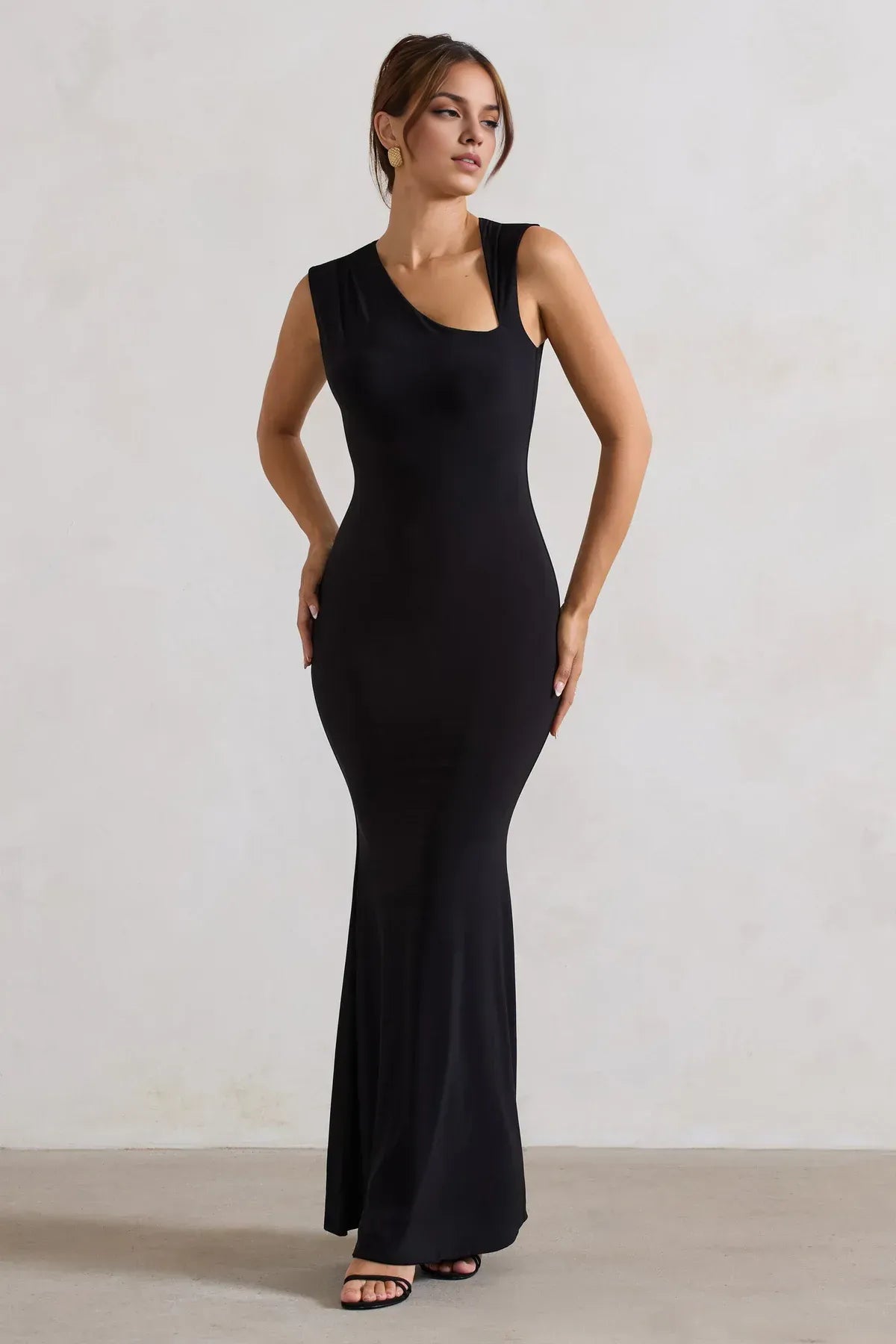 Chic Mermaid Asymmetric Neck Sleeveless Zipper Back Floor Length Evening Dress