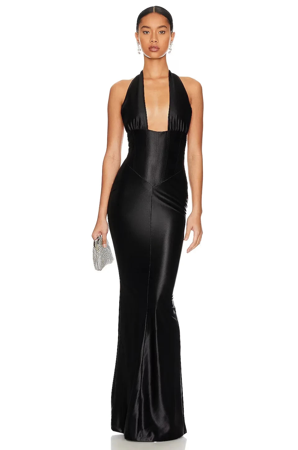 Chic Mermaid Halter Neck Sleeveless Open Back Slit Back Floor Length Evening Dress