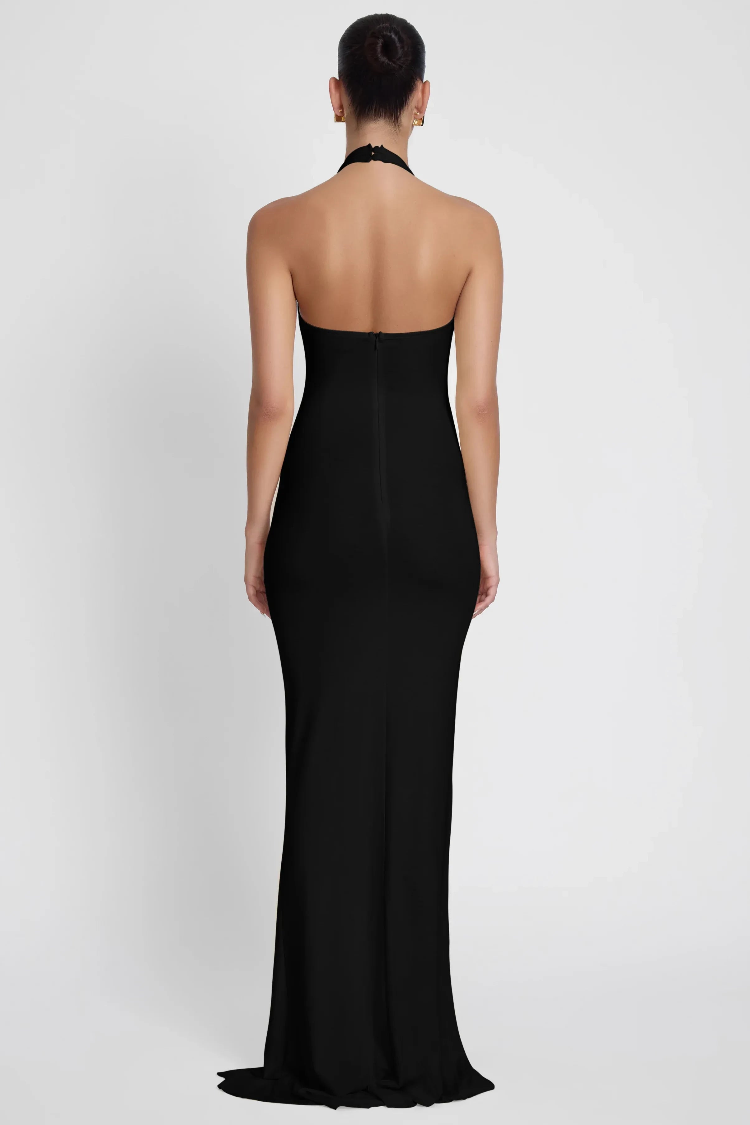 Chic Mermaid Halter Neck Sleeveless Tie Accent Side Slit Floor Length Prom Dress