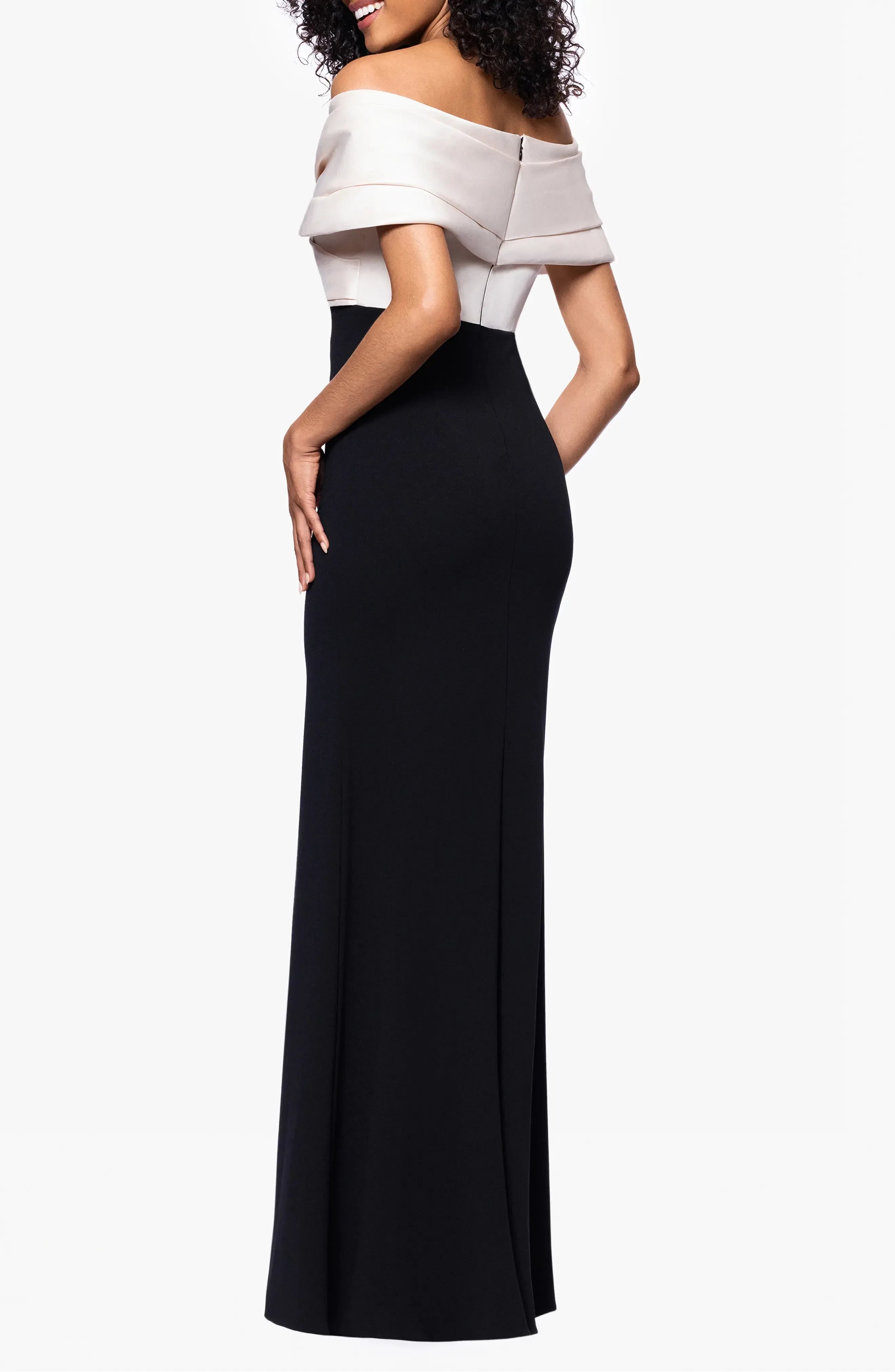 Chic Mermaid Off Shoulder Short Sleeve Zipper Back Floor Length Evening Dress
