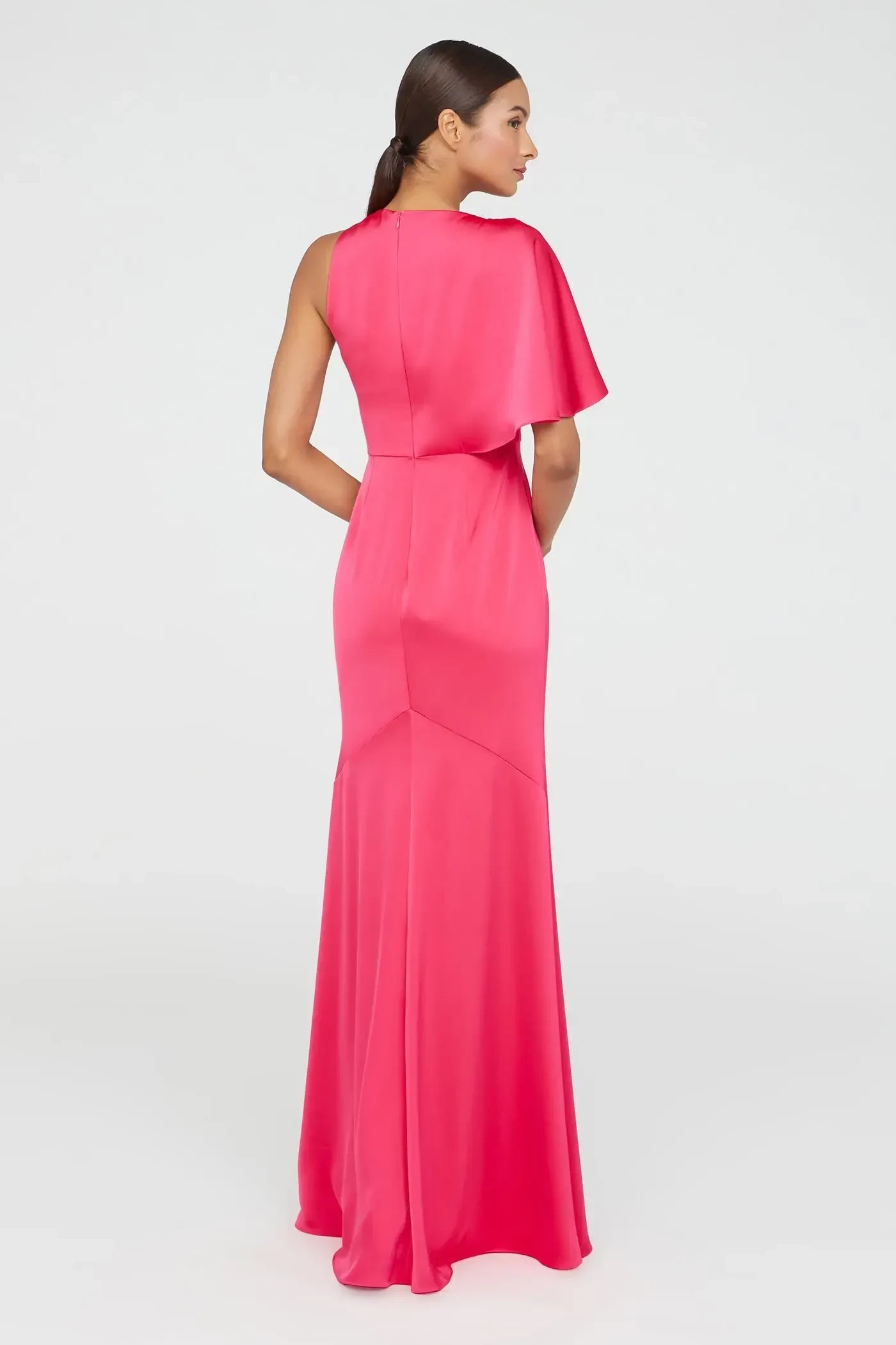 Chic Mermaid One Shoulder Drape Sleeve Zipper Back Floor Length Evening Dress