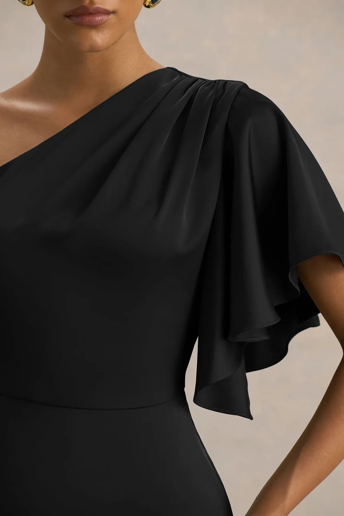 Chic Mermaid One Shoulder Ruffled Sleeve Zipper Back Floor Length Evening Dress