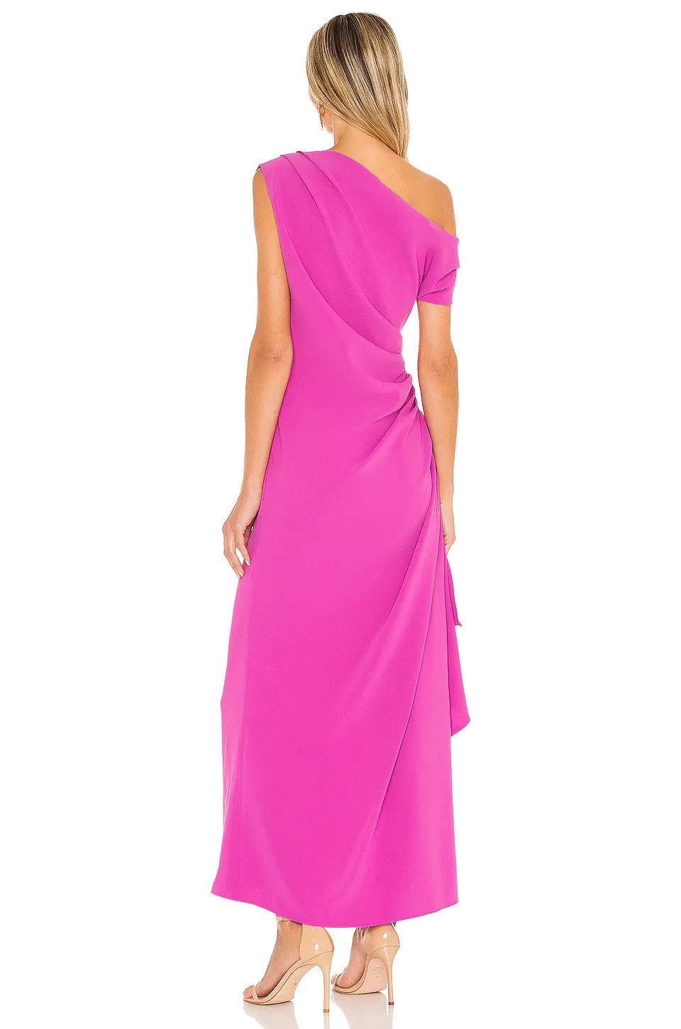 Chic Mermaid One Shoulder Short Sleeve Ruffled Slit Floor Length Evening Dress