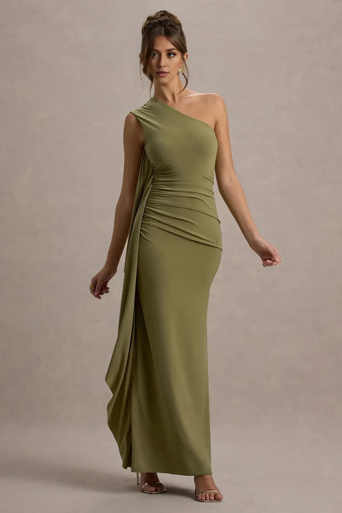 Chic Mermaid One Shoulder Sleeveless Draped Side Floor Length Evening Dress