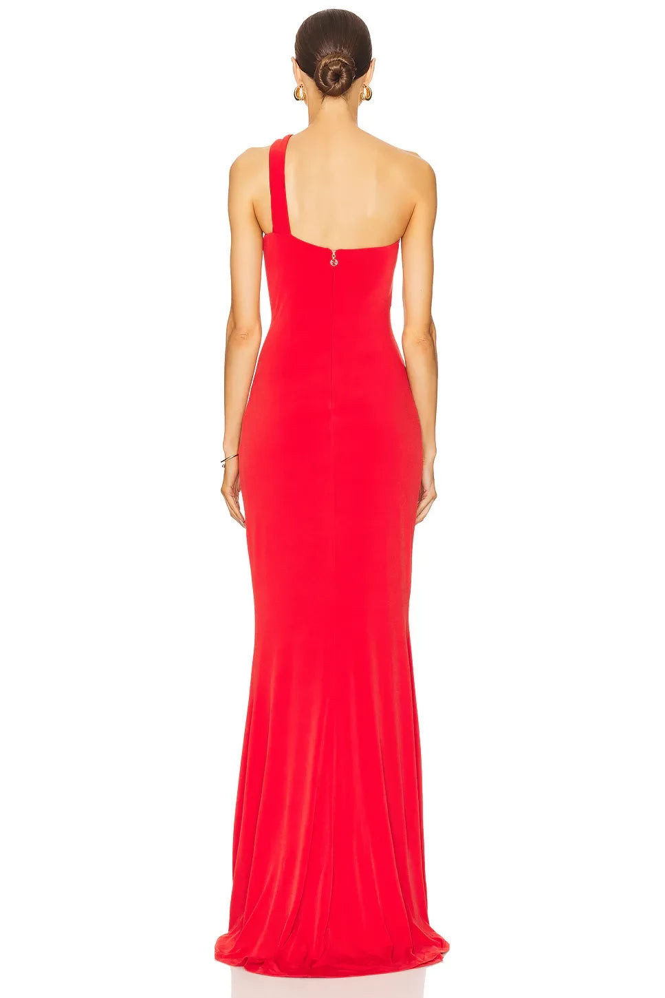 Chic Mermaid One Shoulder Sleeveless Ruched Detail Slit Front Floor Length Evening Dress