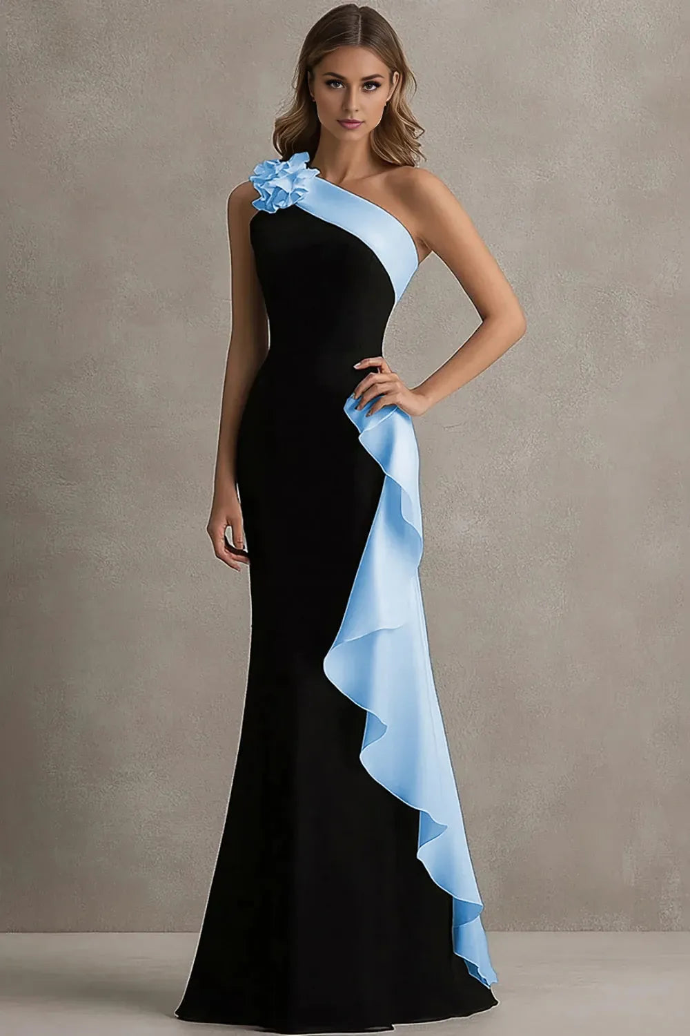 Chic Mermaid One Shoulder Sleeveless Zip Back Floor length Evening Dress Homecoming Dress