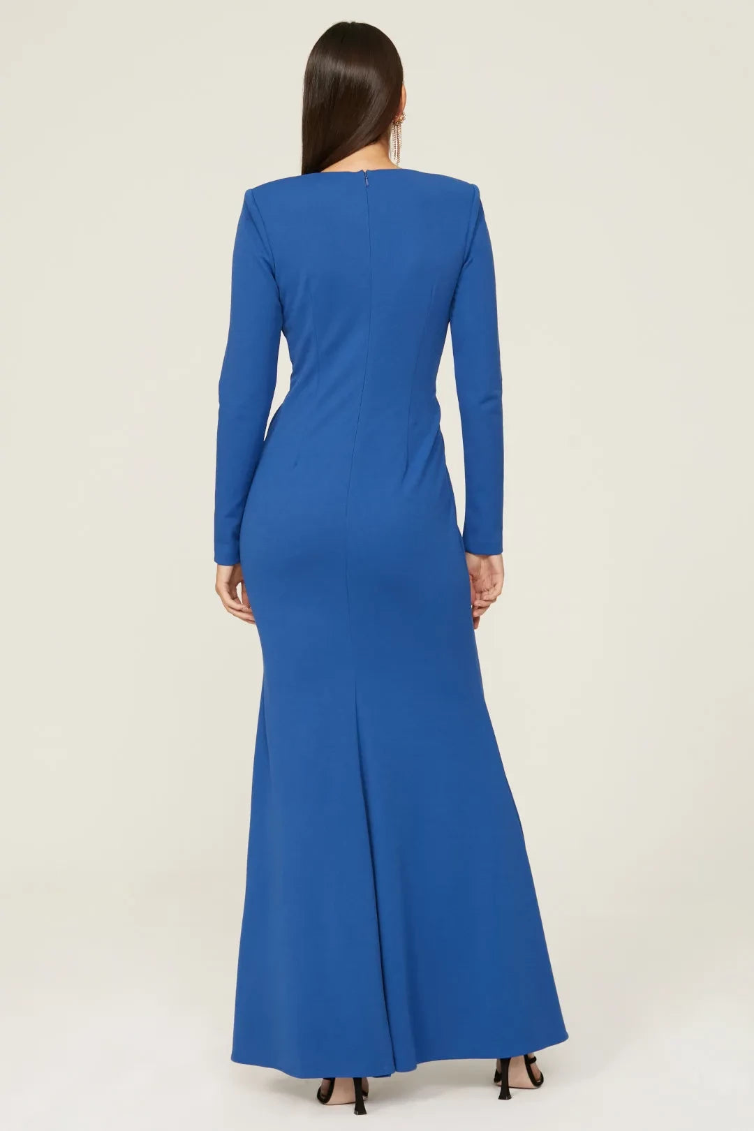 Chic Mermaid Plunge Neck Long Sleeve Knot Front Floor Length Plus Size Prom Dress