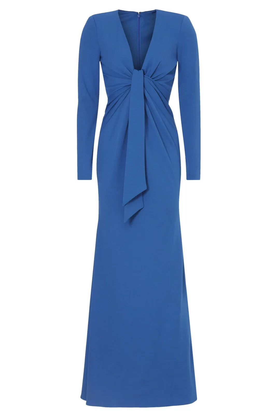 Chic Mermaid Plunge Neck Long Sleeve Knot Front Floor Length Plus Size Prom Dress