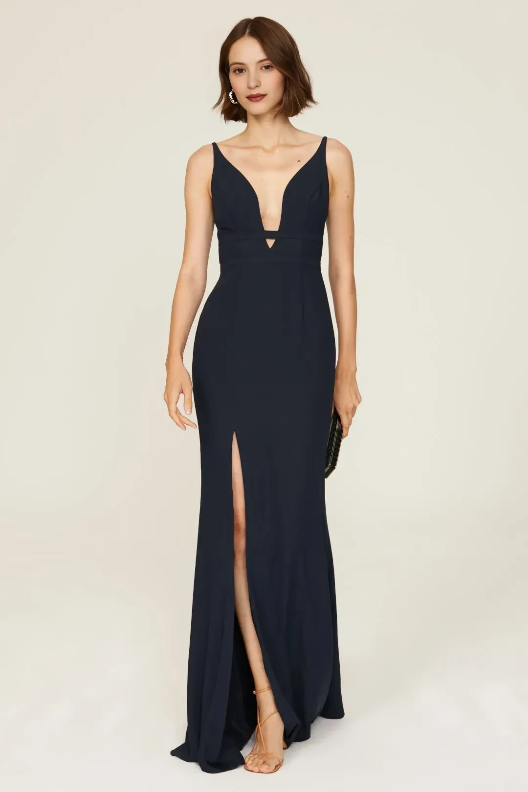 Chic Mermaid Plunge Neck Sleeveless High Slit Floor Length Plus Size Prom Dress