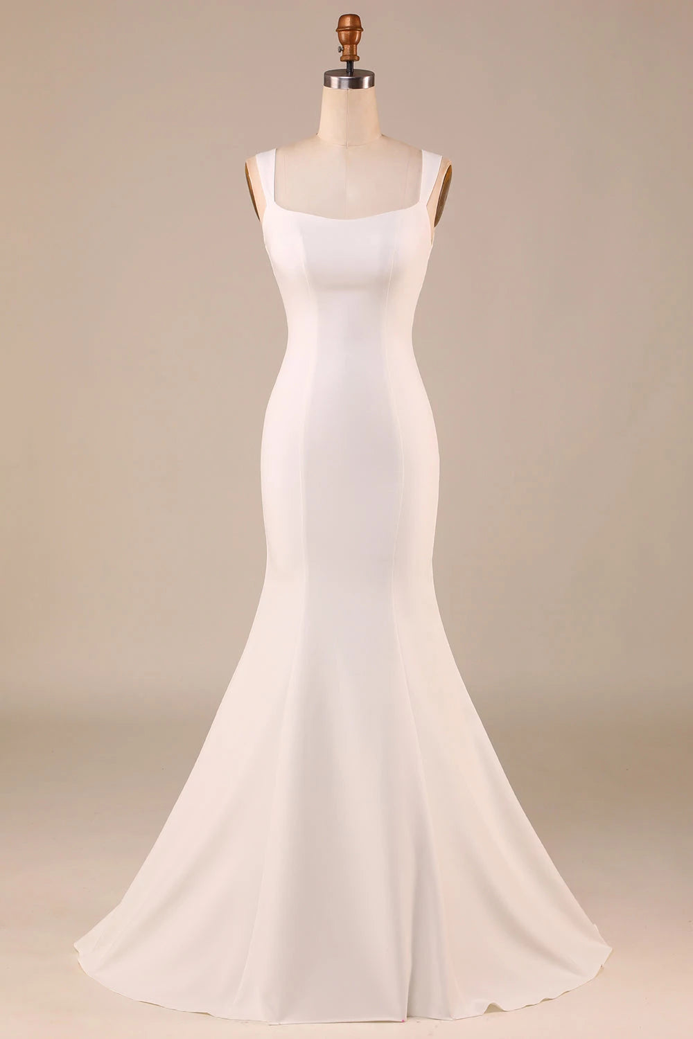 Chic Mermaid Square Neck Sleeveless Bow Back Floor Length Wedding Dress
