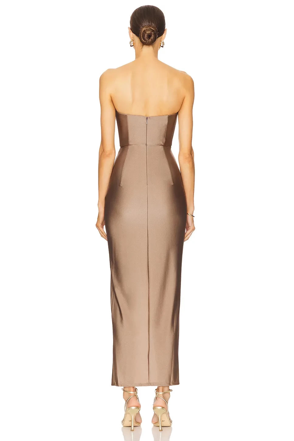 Chic Mermaid Strapless Plunging Neck Ruched Slit Floor Length Evening Dress