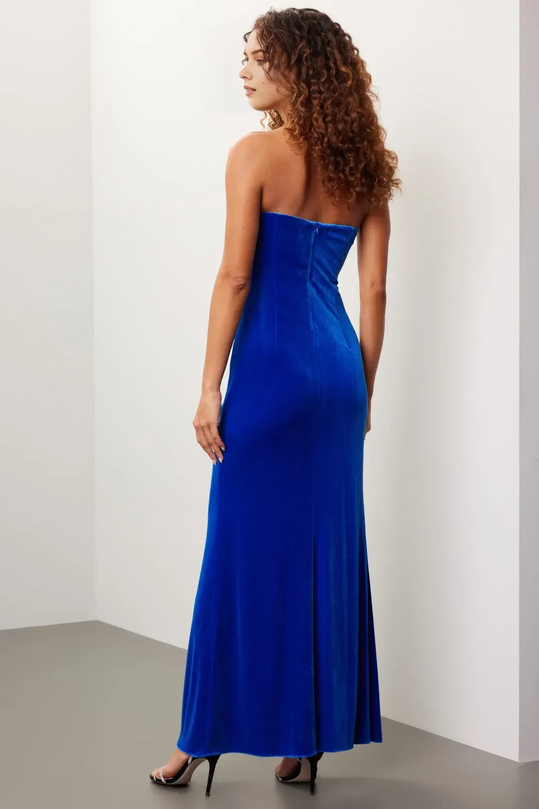 Chic Mermaid Strapless Sleeveless Knot Front High Slit Floor Length Plus Size Prom Dress