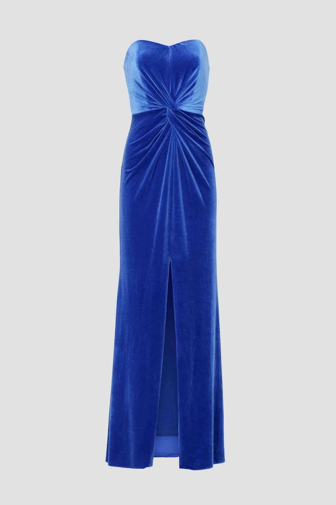 Chic Mermaid Strapless Sleeveless Knot Front High Slit Floor Length Plus Size Prom Dress