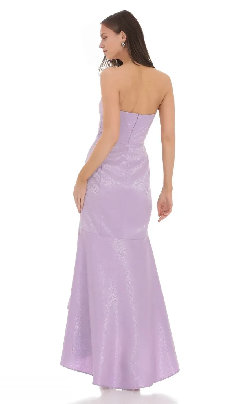 Chic Mermaid Strapless Sleeveless Plain Back High Low Evening Dress ﻿