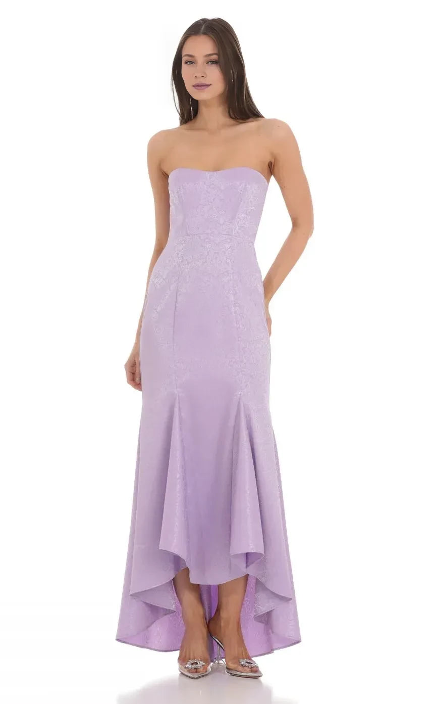 Chic Mermaid Strapless Sleeveless Plain Back High Low Evening Dress ﻿