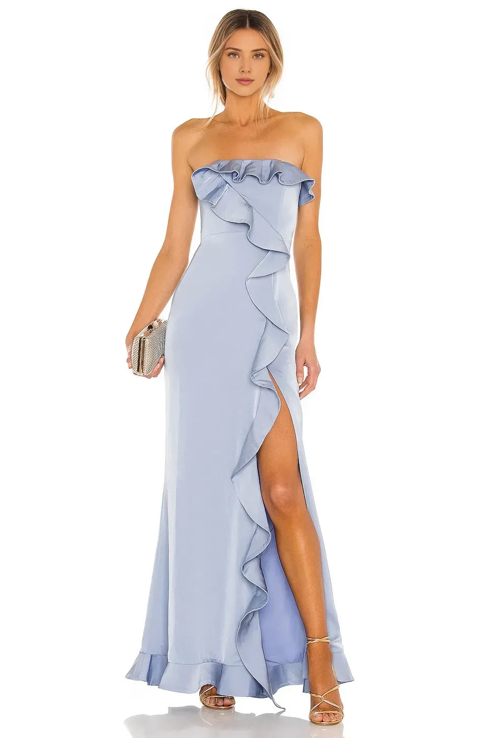 Chic Mermaid Strapless Sleeveless Ruffled Asymmetric Floor Length Evening Dress