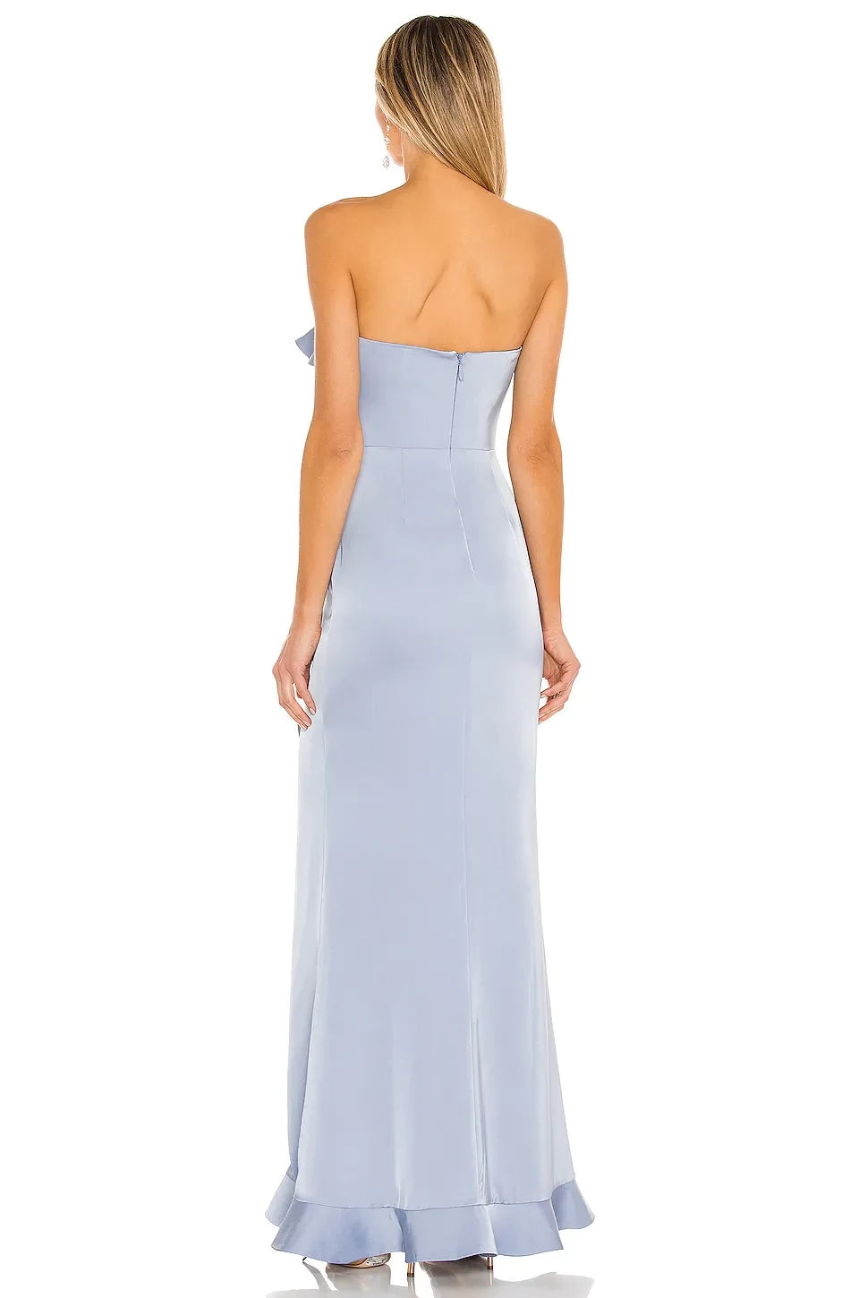 Chic Mermaid Strapless Sleeveless Ruffled Asymmetric Floor Length Evening Dress