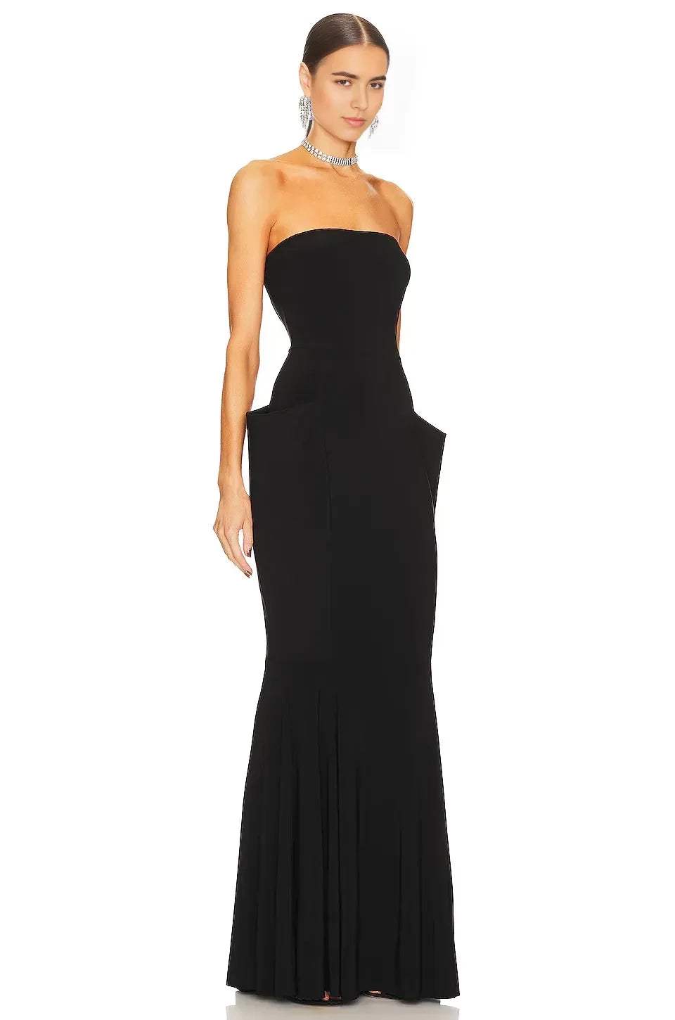 Chic Mermaid Strapless Sleeveless Statement Pocket Floor Length Evening Dress