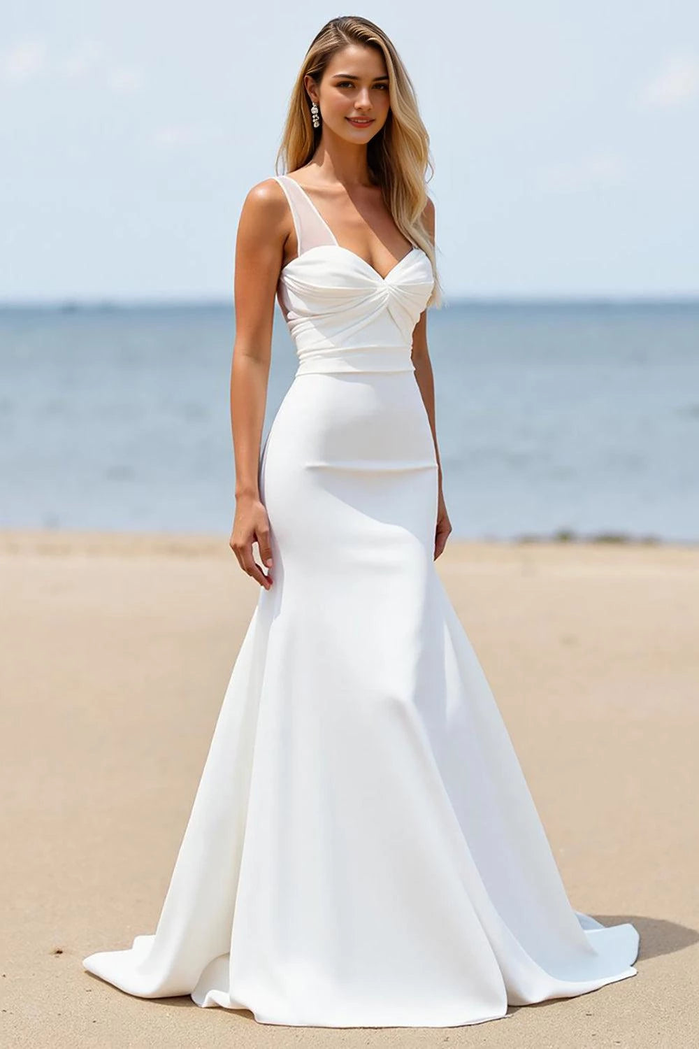Chic Mermaid Sweetheart Neck Sleeveless Open Back Floor Length Wedding Dress