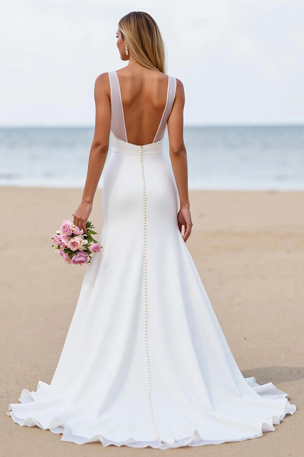 Chic Mermaid Sweetheart Neck Sleeveless Open Back Floor Length Wedding Dress