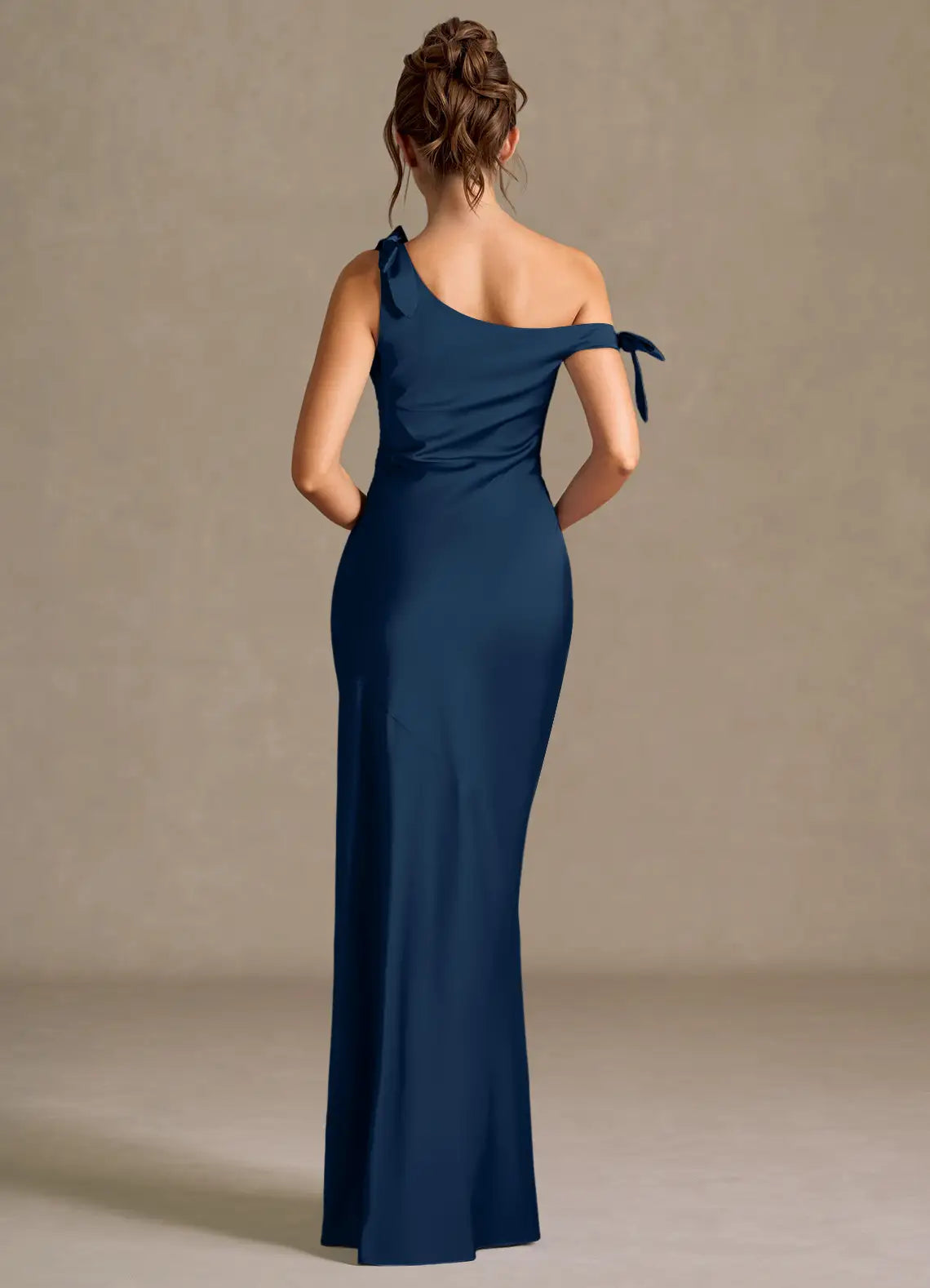 Chic Mermaid Sweetheart One Shoulder Tie Accent Open Back Floor Length For Ladies Prom Dress
