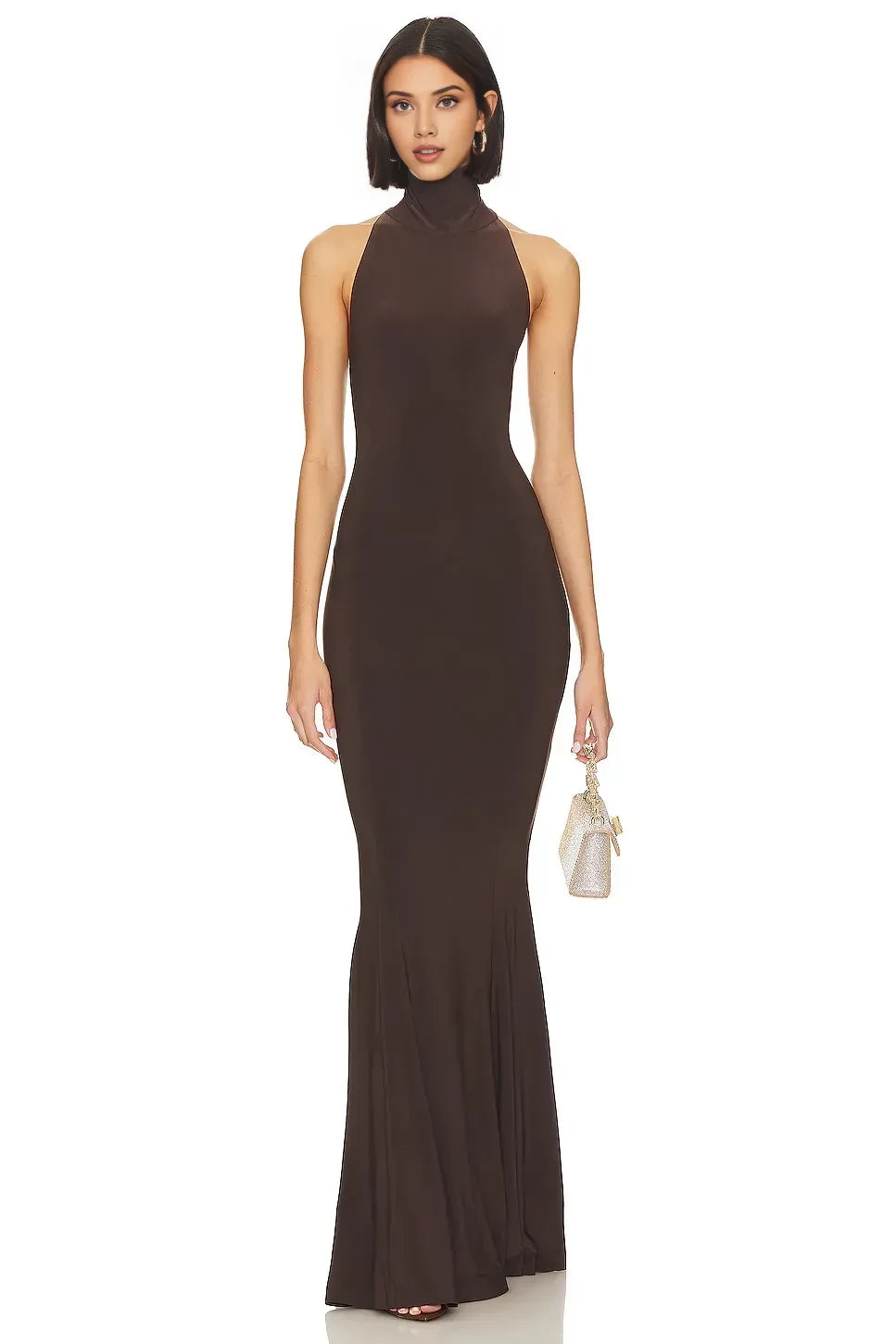 Chic Mermaid Turtleneck Sleeveless Open Back Floor Length Evening Dress