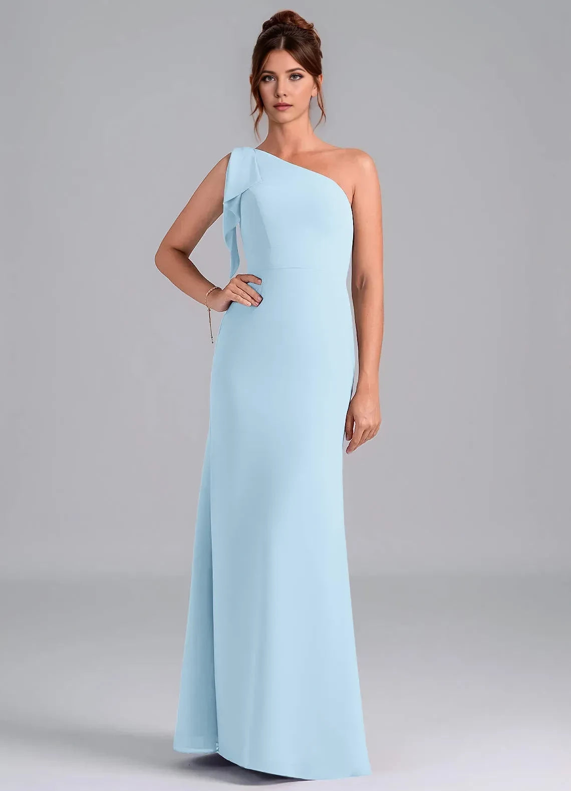 Chic One Shoulder Sheath Sleeveless Open Back Floor Length Bridesmaid Dress