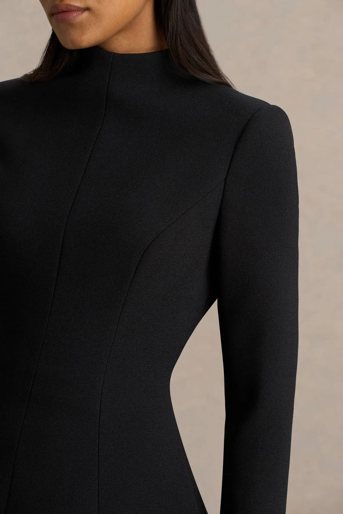 Chic Peplum High Neck Long Sleeve Zip Back Floor Length Evening Dress