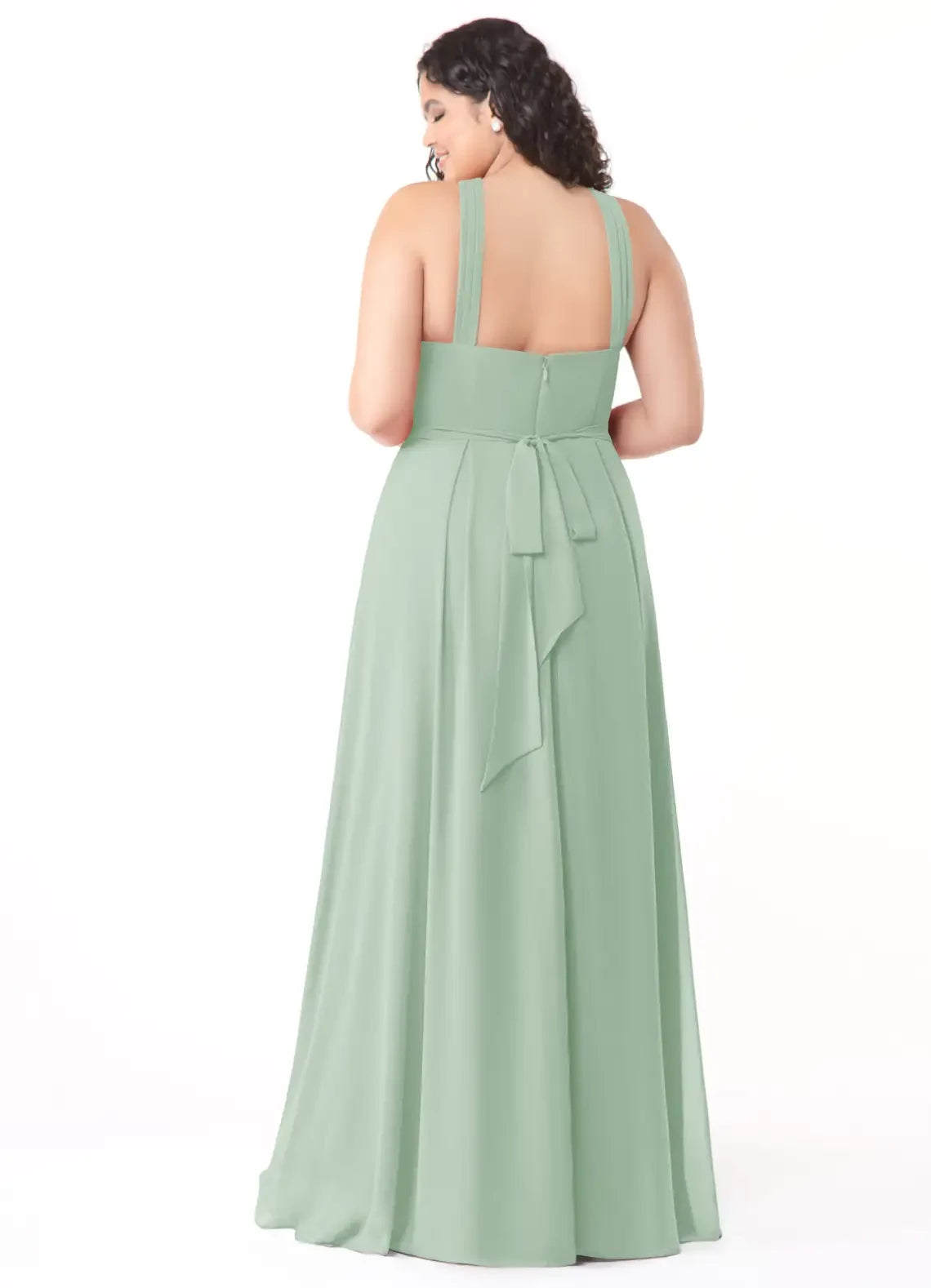 Chic Plus Size A Line Criss Cross Neck Sleeveless Bow Back Floor Length Bridesmaid Dress