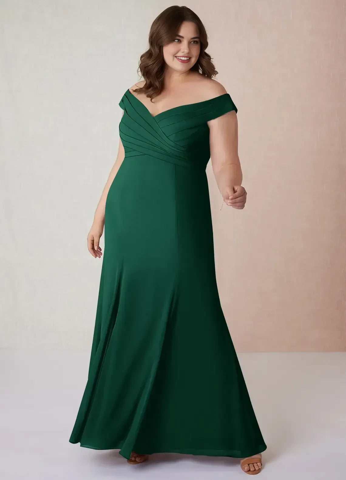 Chic Plus Size Mermaid Off Shoulder Sleeveless Zipper Back Floor Length Bridesmaid Dress
