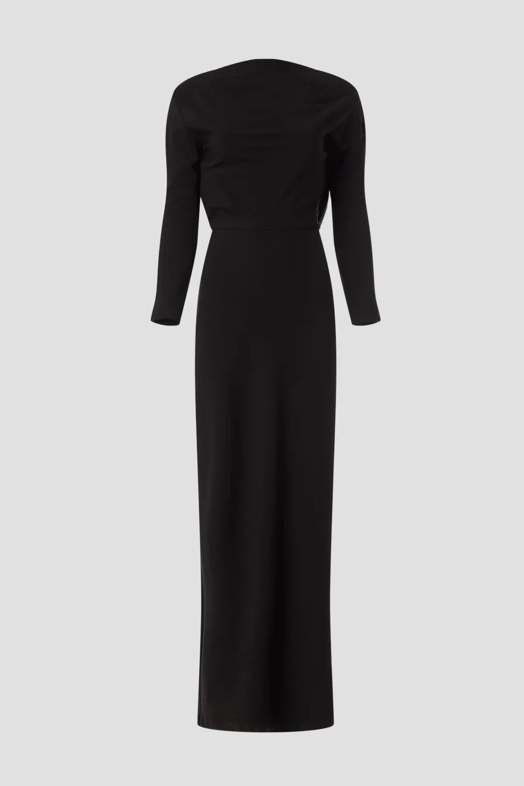 Chic Sheath Asymmetric Neck Long Sleeve Draped Back Floor Length Plus Size Prom Dress