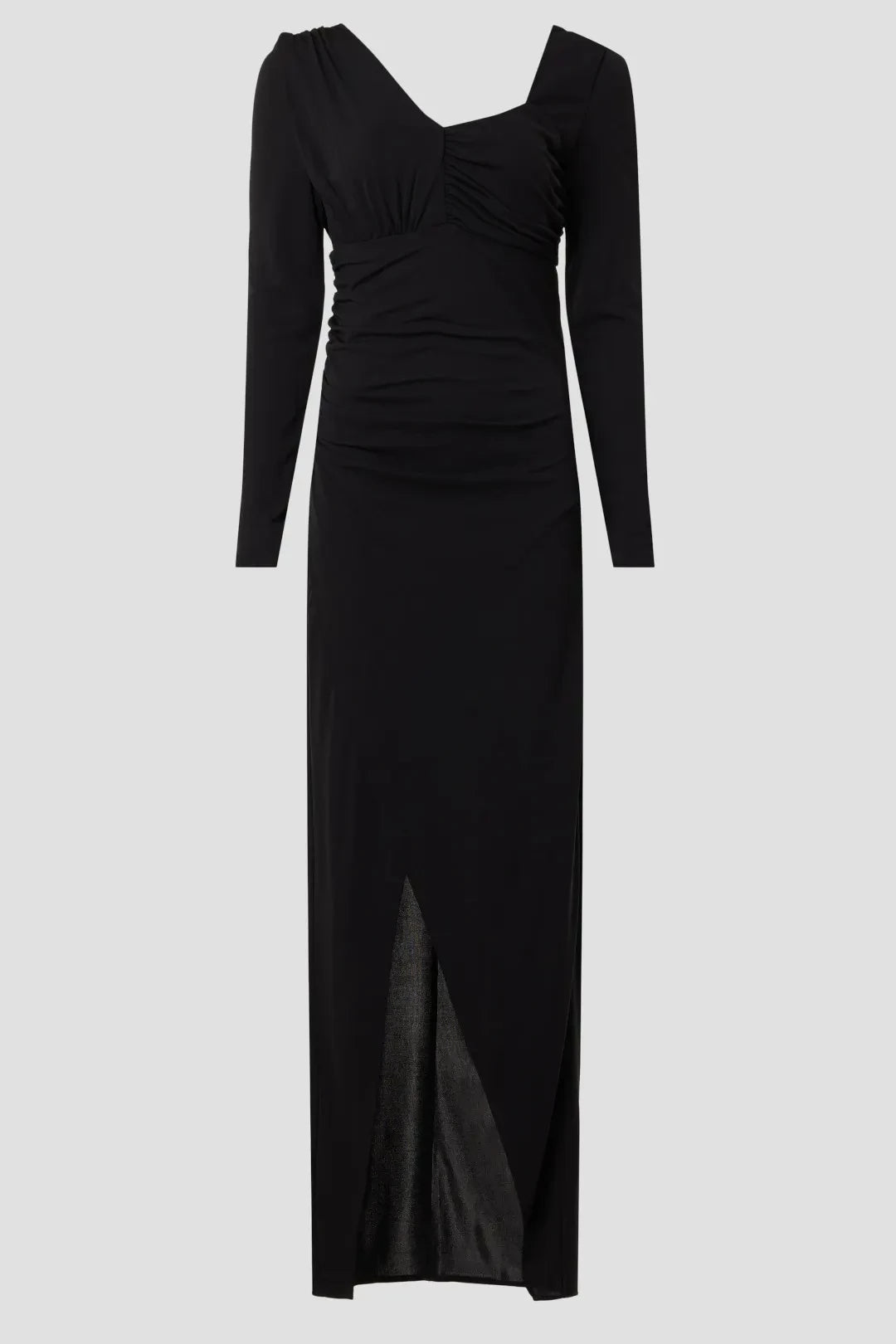 Chic Sheath Asymmetric Neck Long Sleeve Ruched Open Back Floor Length Plus Size Prom Dress