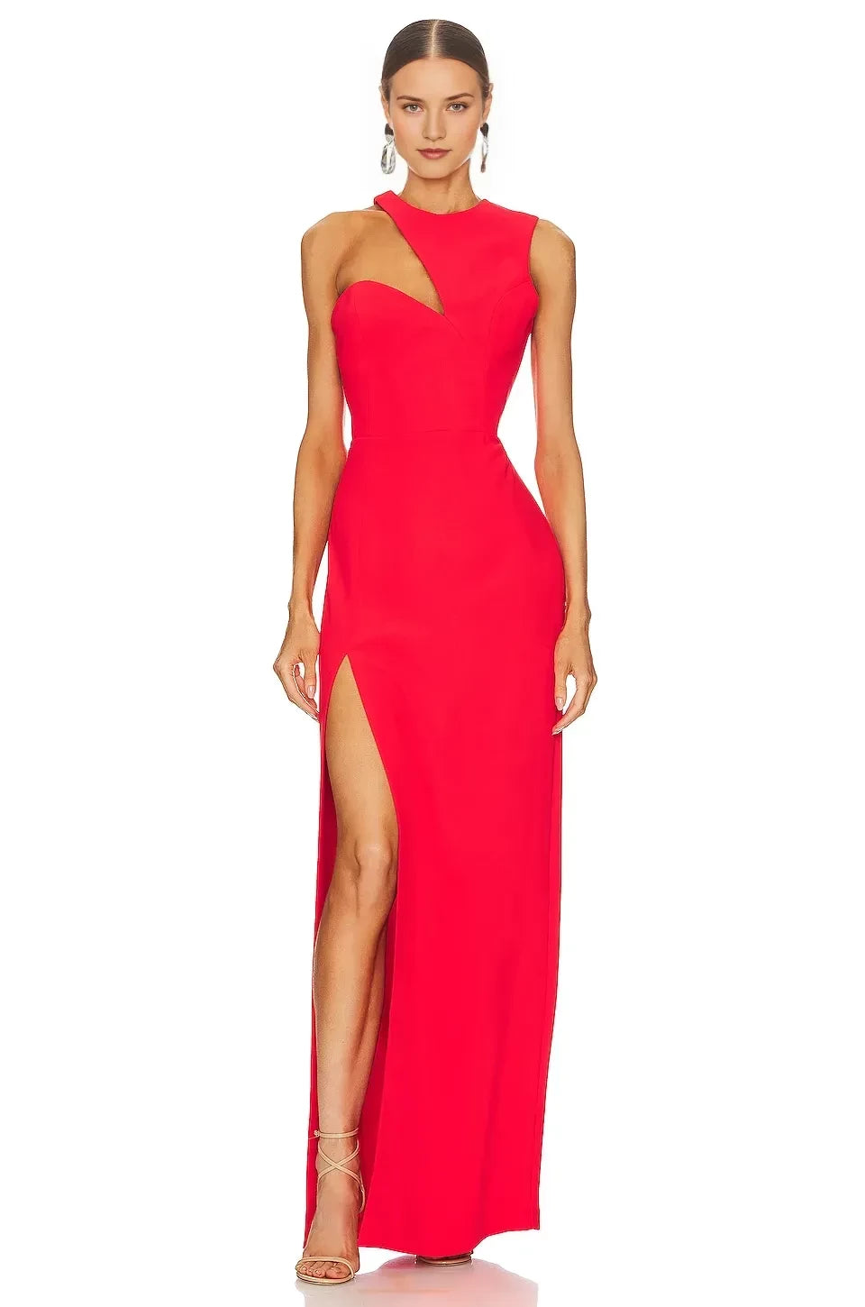 Chic Sheath Asymmetric Neck Sleeveless Cut Out Back High Slit Floor Length Evening Dress