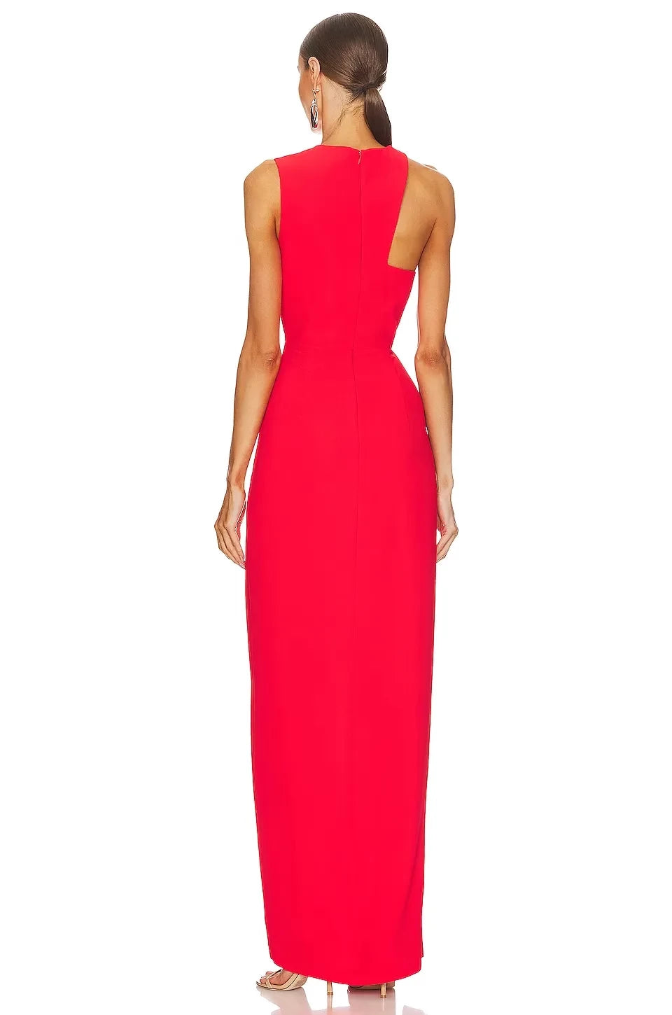 Chic Sheath Asymmetric Neck Sleeveless Cut Out Back High Slit Floor Length Evening Dress