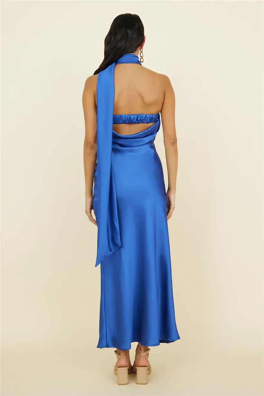 Chic Sheath Asymmetric Neck Sleeveless Draped Back Midi Length Prom Dress