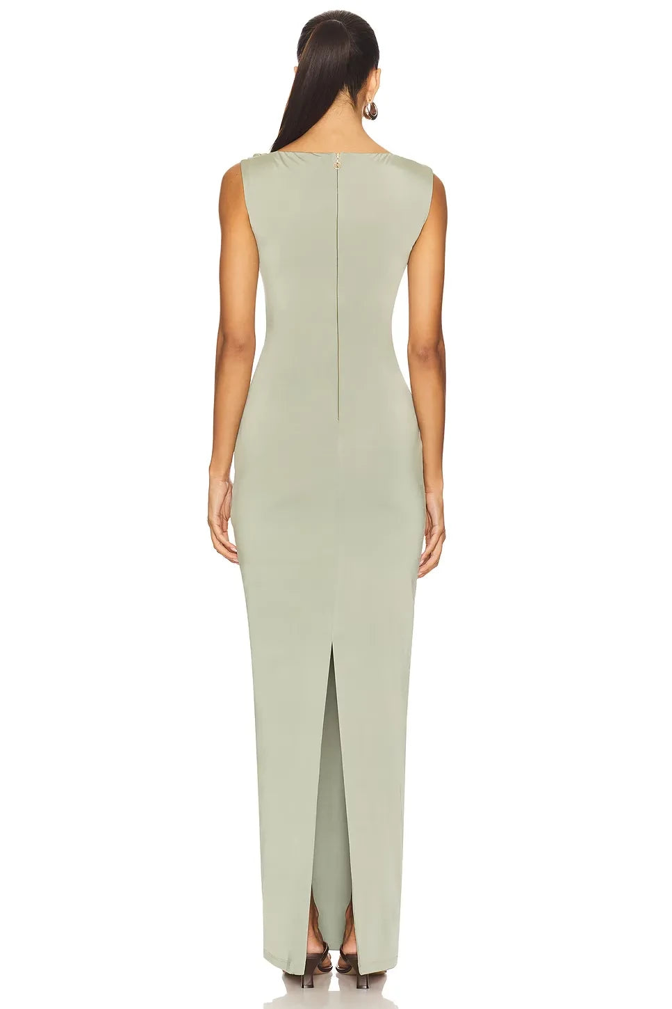 Chic Sheath Asymmetric Neck Sleeveless Ruched Back Slit Front Floor Length Evening Dress